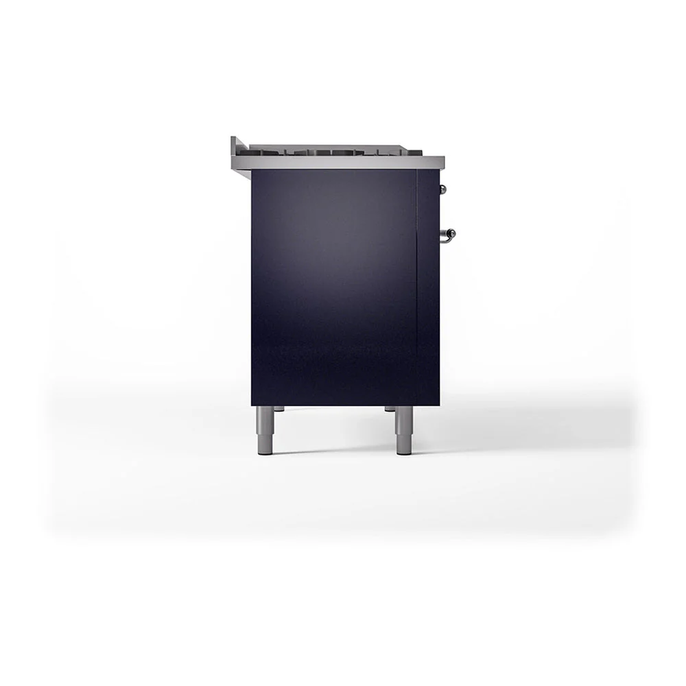 ILVE Nostalgie II 48-Inch Natural Gas Dual Fuel Range with 5 Burners, Griddle, & French Top, with Solid Door Oven in Midnight Blue with Chrome Trim (UP48FSQNMPMBC) - Image 4