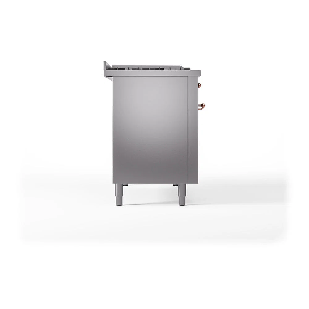 ILVE Nostalgie II 48-Inch Natural Gas Dual Fuel Range with 5 Burners, Griddle, & French Top, with Solid Door Oven in Stainless Steel with Copper Trim (UP48FSQNMPSSP) - Image 4