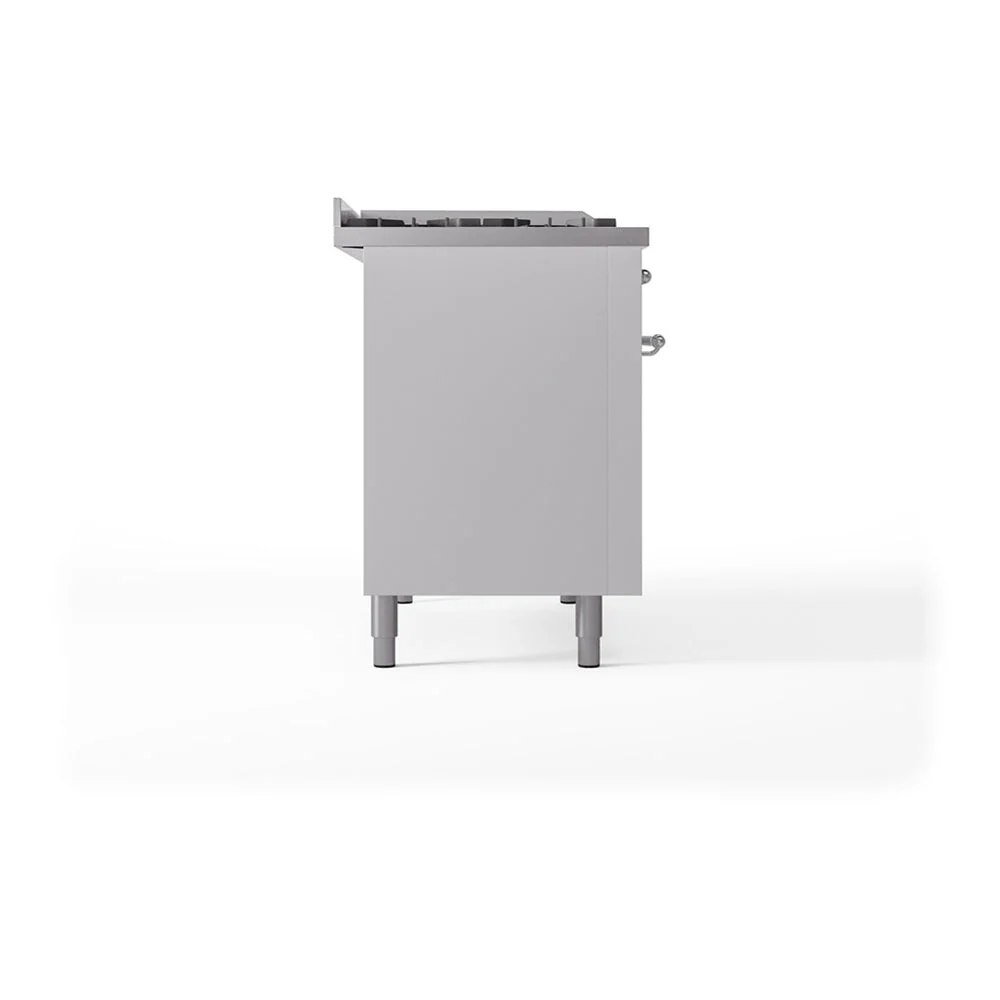ILVE Nostalgie II 48-Inch Natural Gas Dual Fuel Range with 5 Burners, Griddle, & French Top, with Solid Door Oven in White with Chrome Trim (UP48FSQNMPWHC) - Image 4