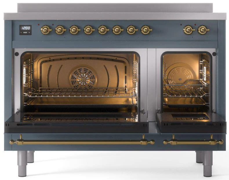 ILVE Nostalgie II 48-Inch Freestanding Electric Induction Range in Blue Grey with Brass Trim (UPI486NMPBGG) - Image 4