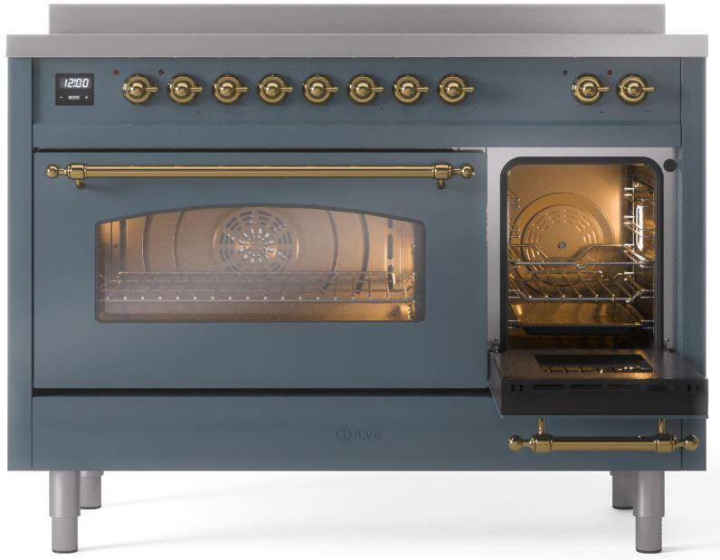 ILVE Nostalgie II 48-Inch Freestanding Electric Induction Range in Blue Grey with Brass Trim (UPI486NMPBGG) - Image 6