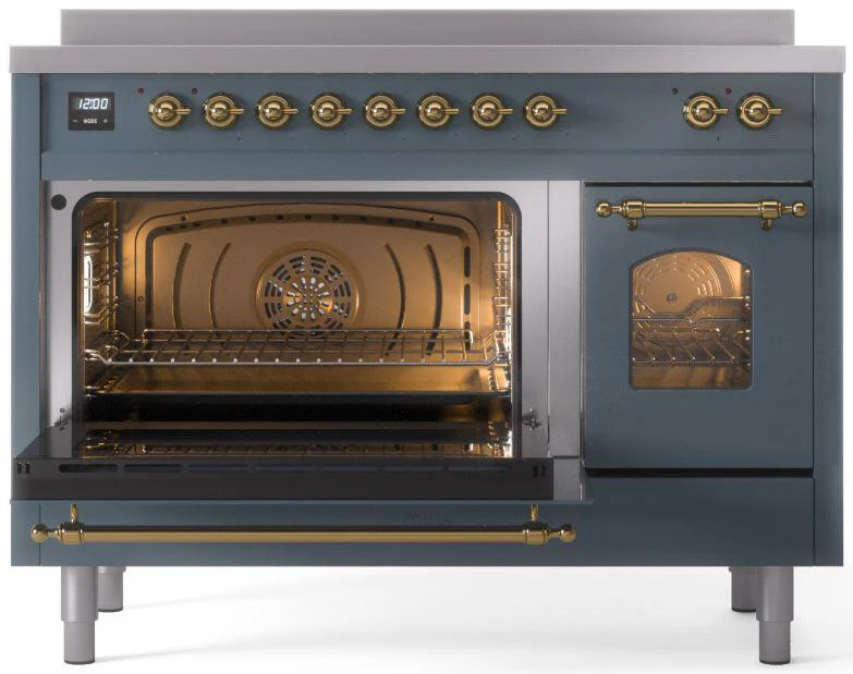ILVE Nostalgie II 48-Inch Freestanding Electric Induction Range in Blue Grey with Brass Trim (UPI486NMPBGG) - Image 7