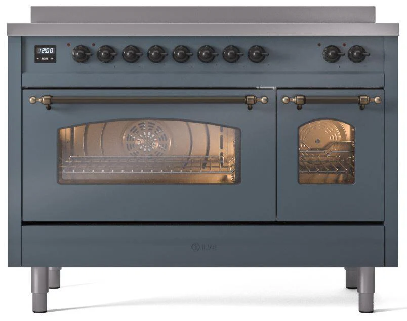 ILVE Nostalgie II 48-Inch Freestanding Electric Induction Range in Blue Grey with Bronze Trim (UPI486NMPBGB) - Image 2