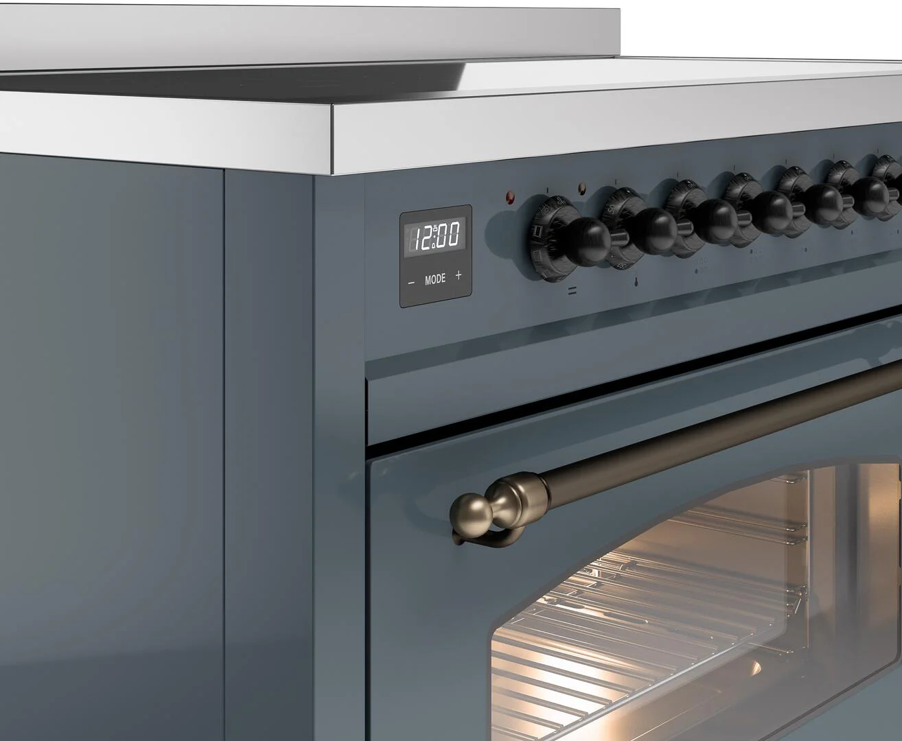 ILVE Nostalgie II 48-Inch Freestanding Electric Induction Range in Blue Grey with Bronze Trim (UPI486NMPBGB) - Image 3