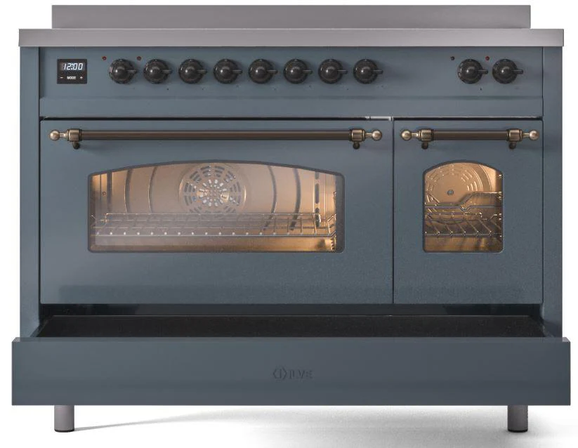 ILVE Nostalgie II 48-Inch Freestanding Electric Induction Range in Blue Grey with Bronze Trim (UPI486NMPBGB) - Image 4