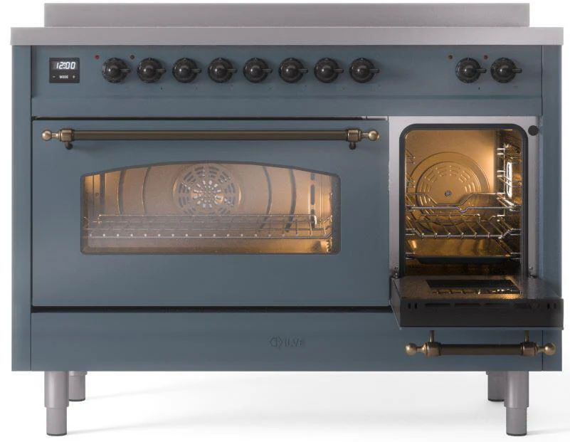ILVE Nostalgie II 48-Inch Freestanding Electric Induction Range in Blue Grey with Bronze Trim (UPI486NMPBGB) - Image 5