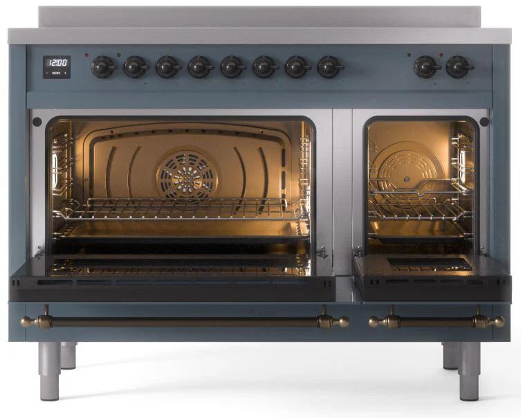 ILVE Nostalgie II 48-Inch Freestanding Electric Induction Range in Blue Grey with Bronze Trim (UPI486NMPBGB) - Image 7