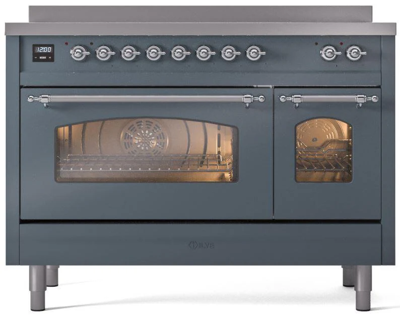 ILVE Nostalgie II 48-Inch Freestanding Electric Induction Range in Blue Grey with Chrome Trim (UPI486NMPBGC) - Image 2