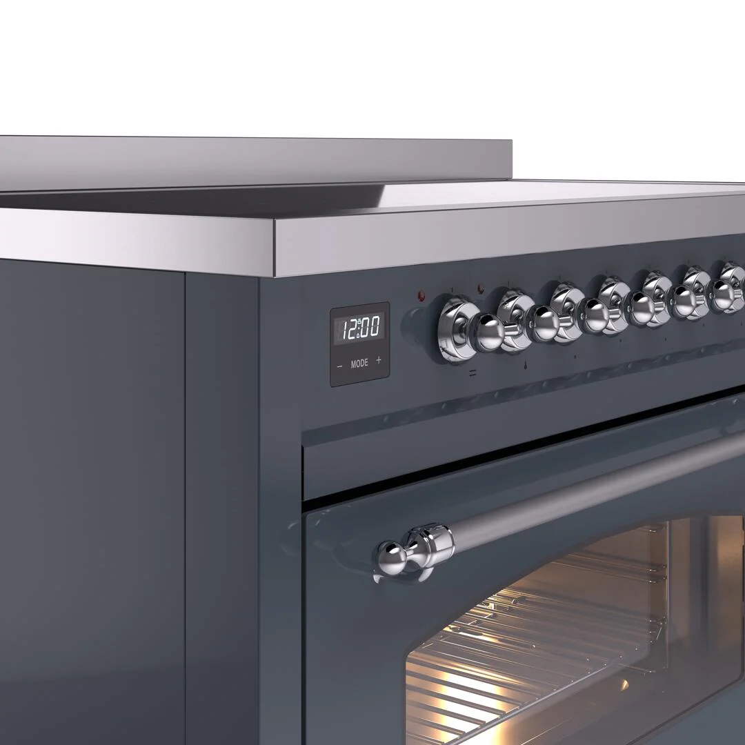 ILVE Nostalgie II 48-Inch Freestanding Electric Induction Range in Blue Grey with Chrome Trim (UPI486NMPBGC) - Image 3