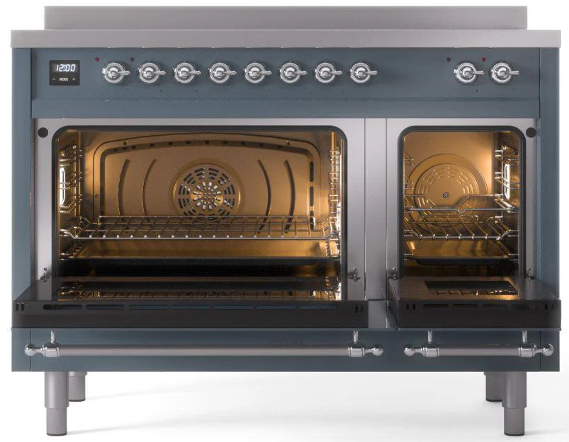 ILVE Nostalgie II 48-Inch Freestanding Electric Induction Range in Blue Grey with Chrome Trim (UPI486NMPBGC) - Image 4