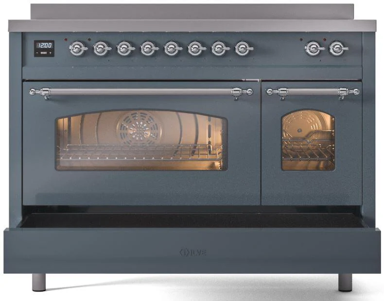 ILVE Nostalgie II 48-Inch Freestanding Electric Induction Range in Blue Grey with Chrome Trim (UPI486NMPBGC) - Image 5
