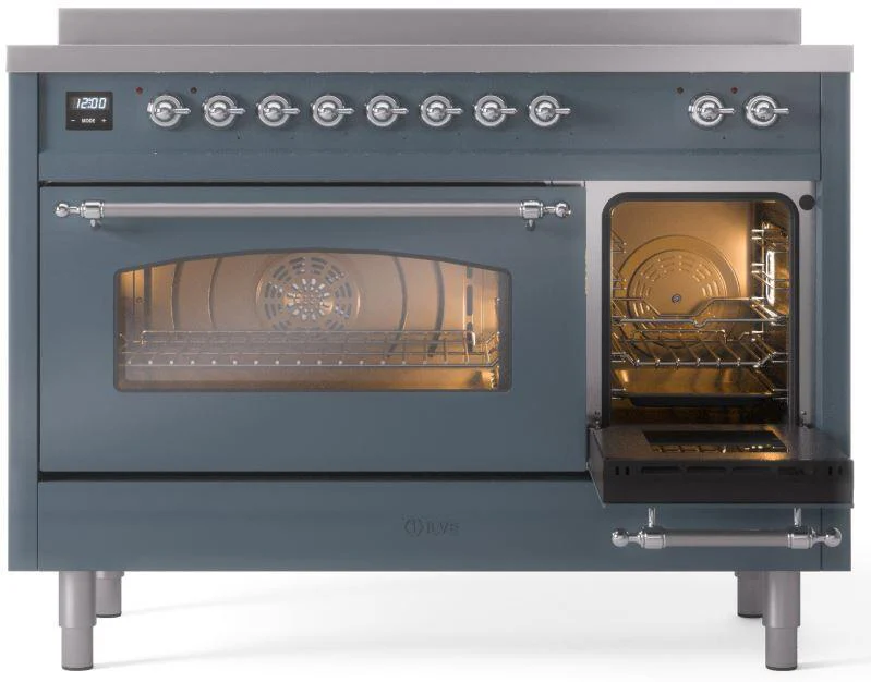 ILVE Nostalgie II 48-Inch Freestanding Electric Induction Range in Blue Grey with Chrome Trim (UPI486NMPBGC) - Image 6