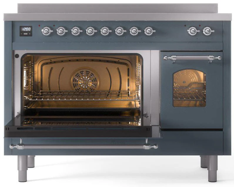 ILVE Nostalgie II 48-Inch Freestanding Electric Induction Range in Blue Grey with Chrome Trim (UPI486NMPBGC) - Image 7
