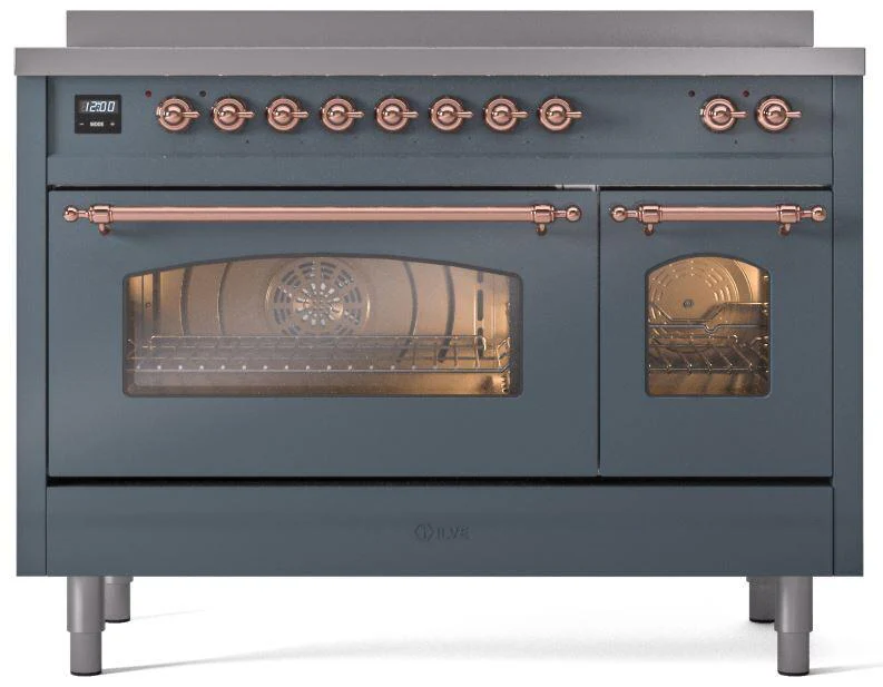 ILVE Nostalgie II 48-Inch Freestanding Electric Induction Range in Blue Grey with Copper Trim (UPI486NMPBGP) - Image 2