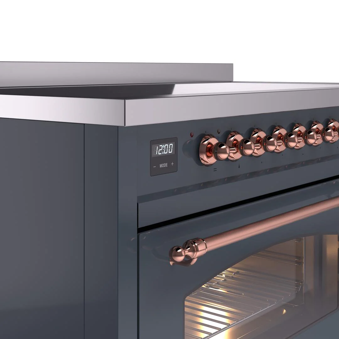 ILVE Nostalgie II 48-Inch Freestanding Electric Induction Range in Blue Grey with Copper Trim (UPI486NMPBGP) - Image 3