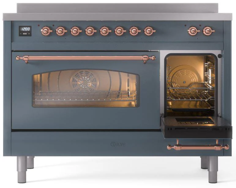 ILVE Nostalgie II 48-Inch Freestanding Electric Induction Range in Blue Grey with Copper Trim (UPI486NMPBGP) - Image 6