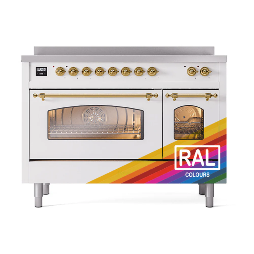 ILVE Nostalgie II 48-Inch Freestanding Electric Induction Range in Custom RAL with Brass Trim (UPI486NMPRAG) - Image 2