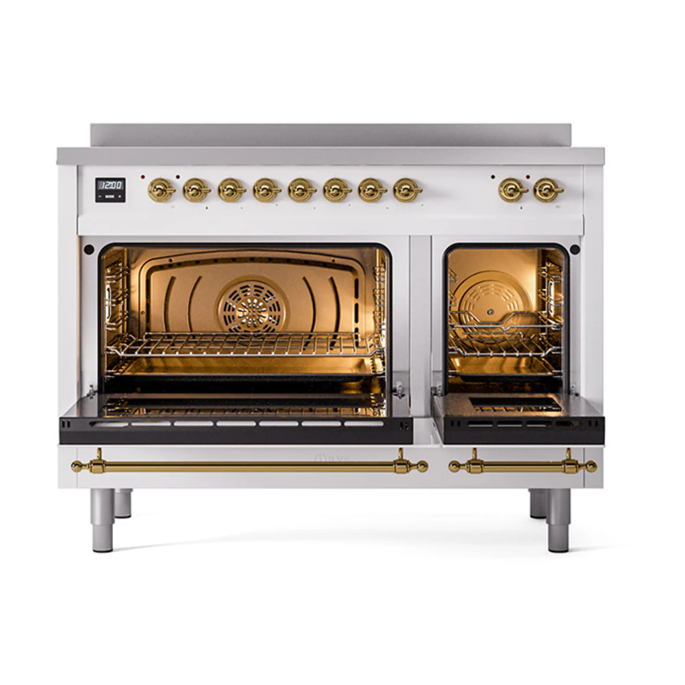 ILVE Nostalgie II 48-Inch Freestanding Electric Induction Range in Custom RAL with Brass Trim (UPI486NMPRAG) - Image 3