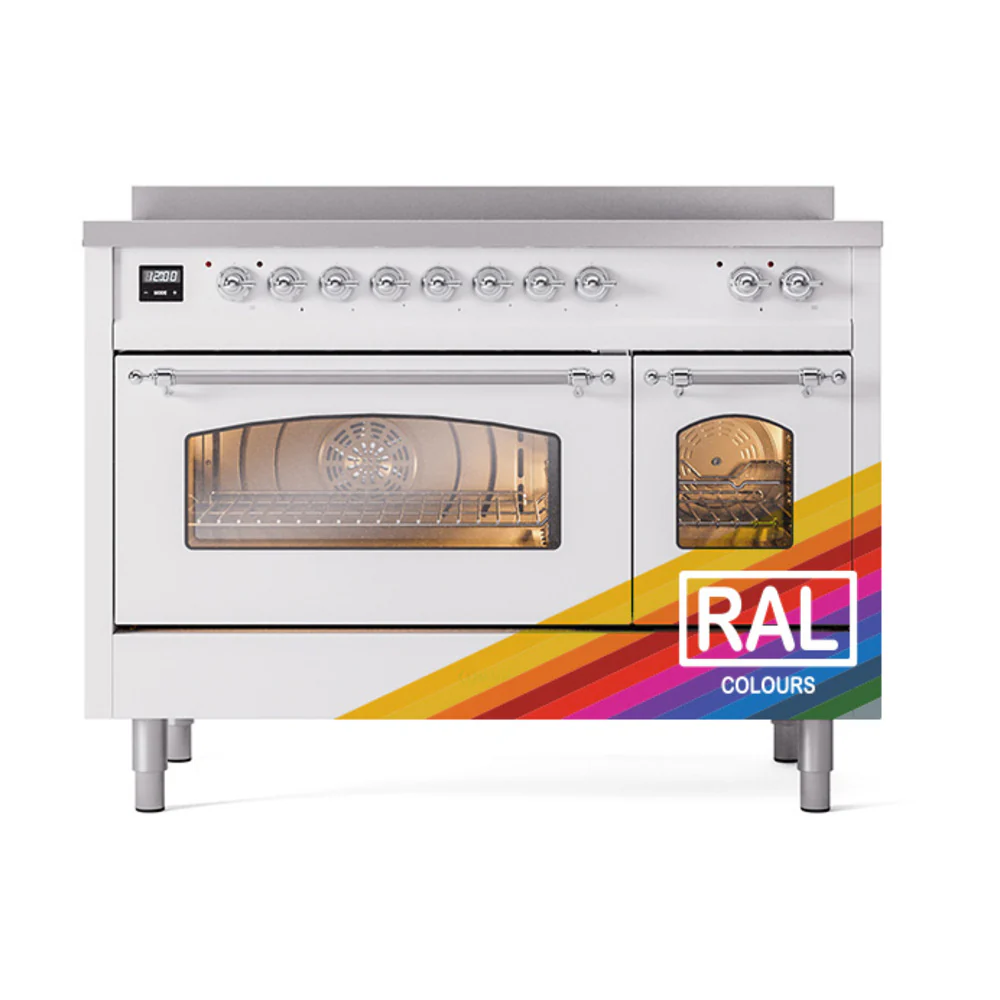 ILVE Nostalgie II 48-Inch Freestanding Electric Induction Range in Custom RAL with Chrome Trim (UPI486NMPRAC) - Image 2