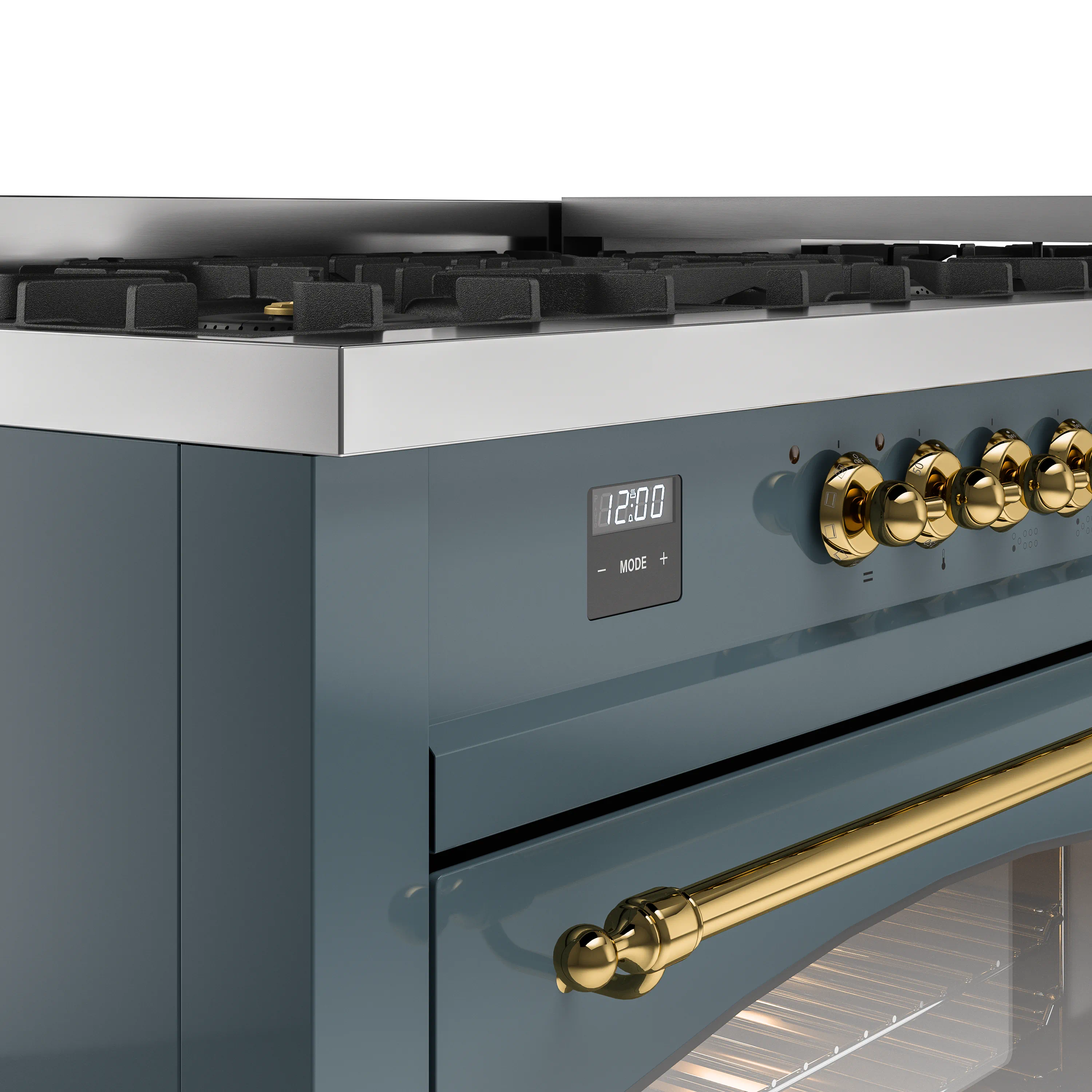 ILVE Nostalgie II 60-Inch Dual Fuel Freestanding Range in Blue Grey with Brass Trim (UP60FNMPBGGLP) - Image 3