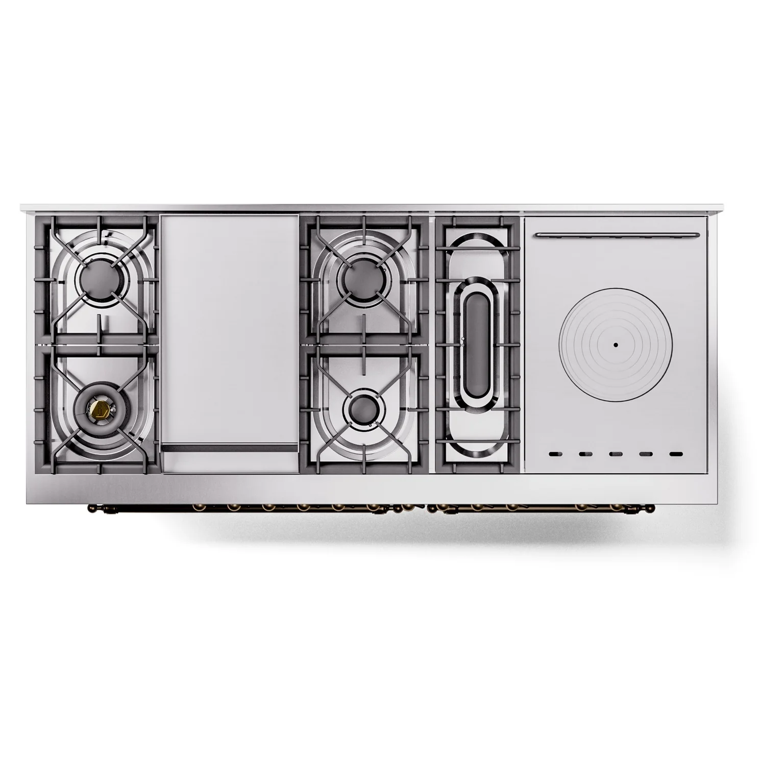 ILVE Nostalgie II 60-Inch Propane Gas Dual Fuel Range with 7 Burners, Griddle, & French Top with Triple Glass Door Oven in Blue Grey with Bronze Trim (UP60FSNMPBGBLP) - Image 4