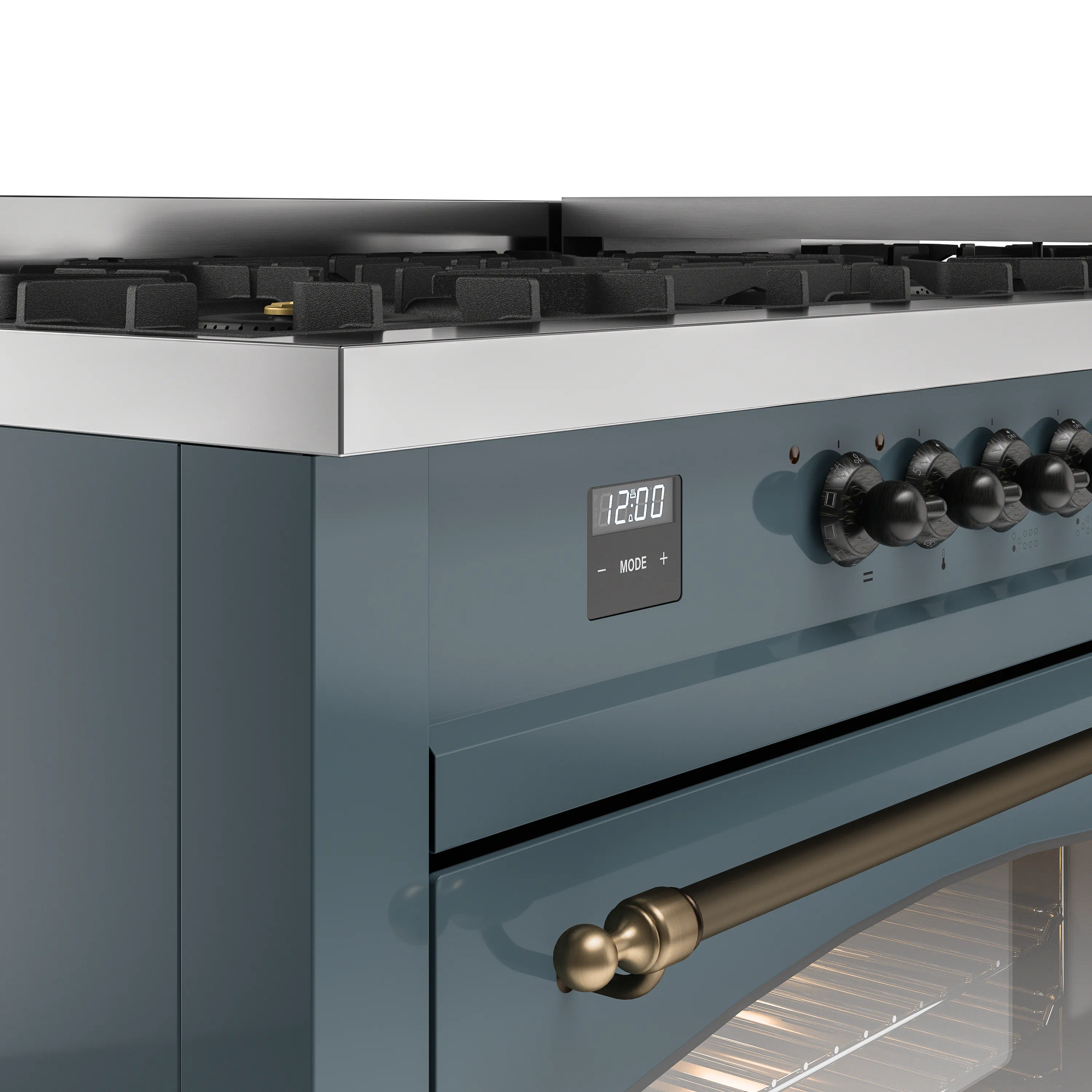 ILVE 60-Inch Nostalgie II Propane Gas Dual Fuel Range with 9 Burners, Griddle and Triple Glass Door Oven in Blue Grey with Bronze Trim (UP60FNMPBGBLP) - Image 3