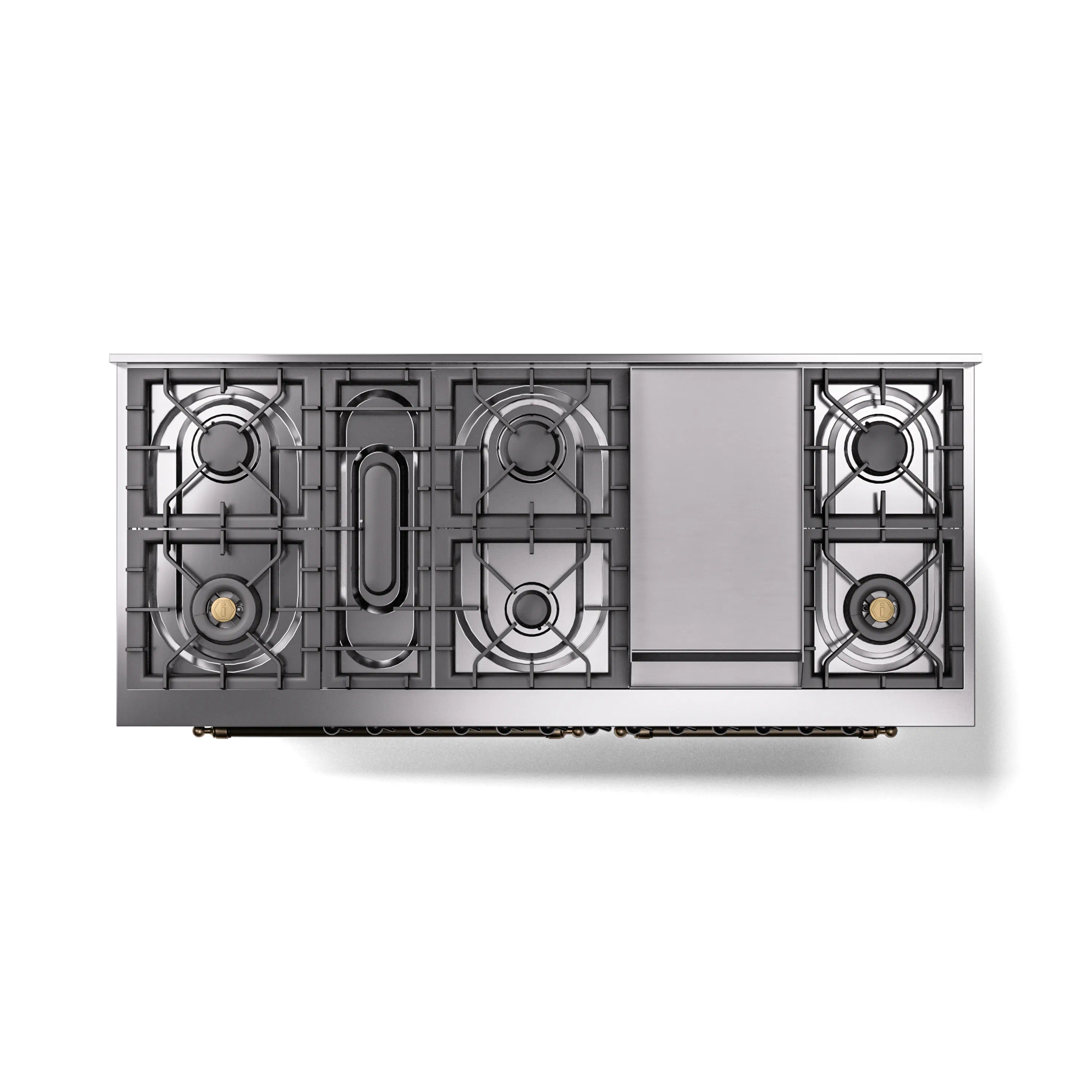 ILVE 60-Inch Nostalgie II Propane Gas Dual Fuel Range with 9 Burners, Griddle and Triple Glass Door Oven in Blue Grey with Bronze Trim (UP60FNMPBGBLP) - Image 4