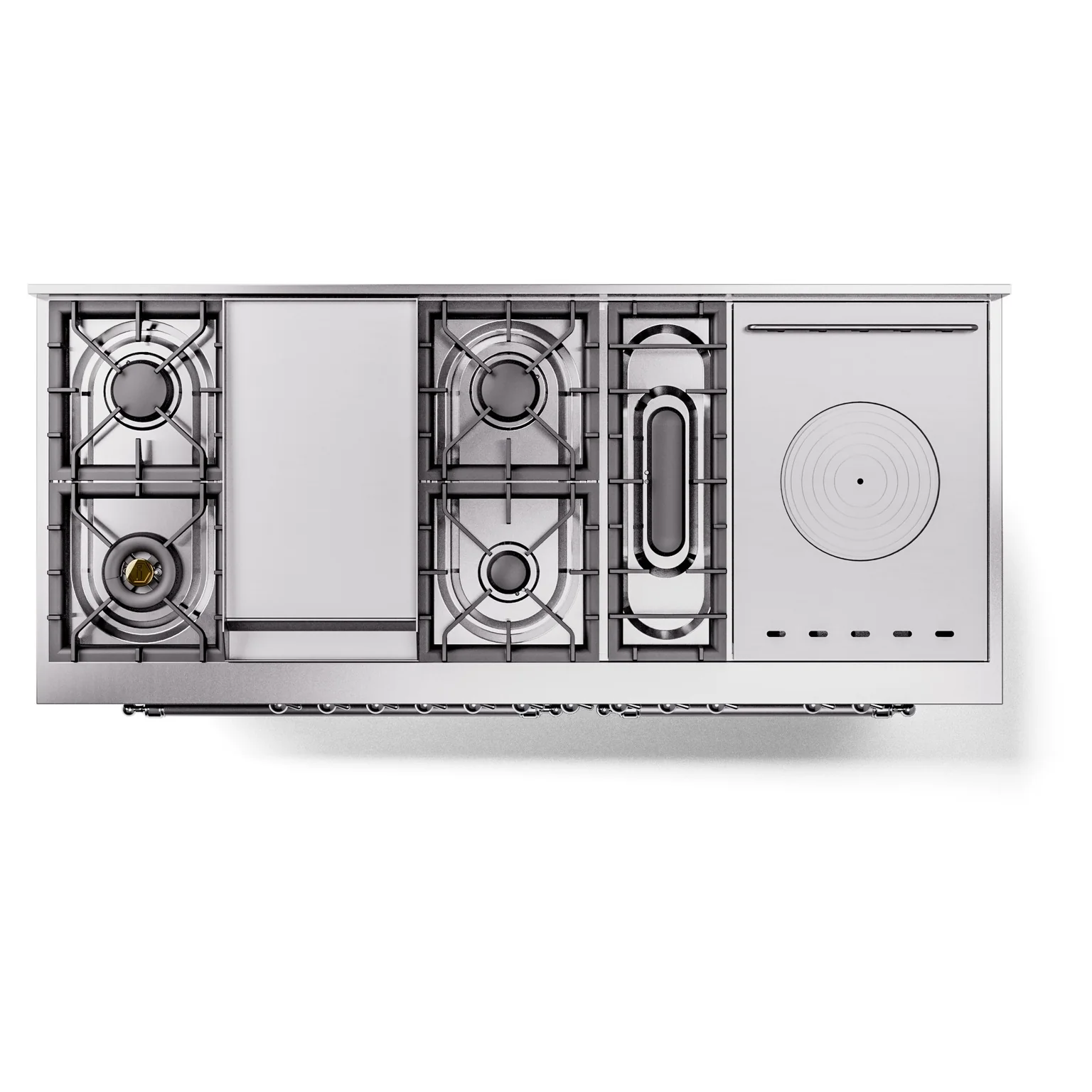 ILVE Nostalgie II 60-Inch Propane Gas Dual Fuel Range with 7 Burners, Griddle, & French Top with Triple Glass Door Oven in Blue Grey with Chrome Trim (UP60FSNMPBGCLP) - Image 4