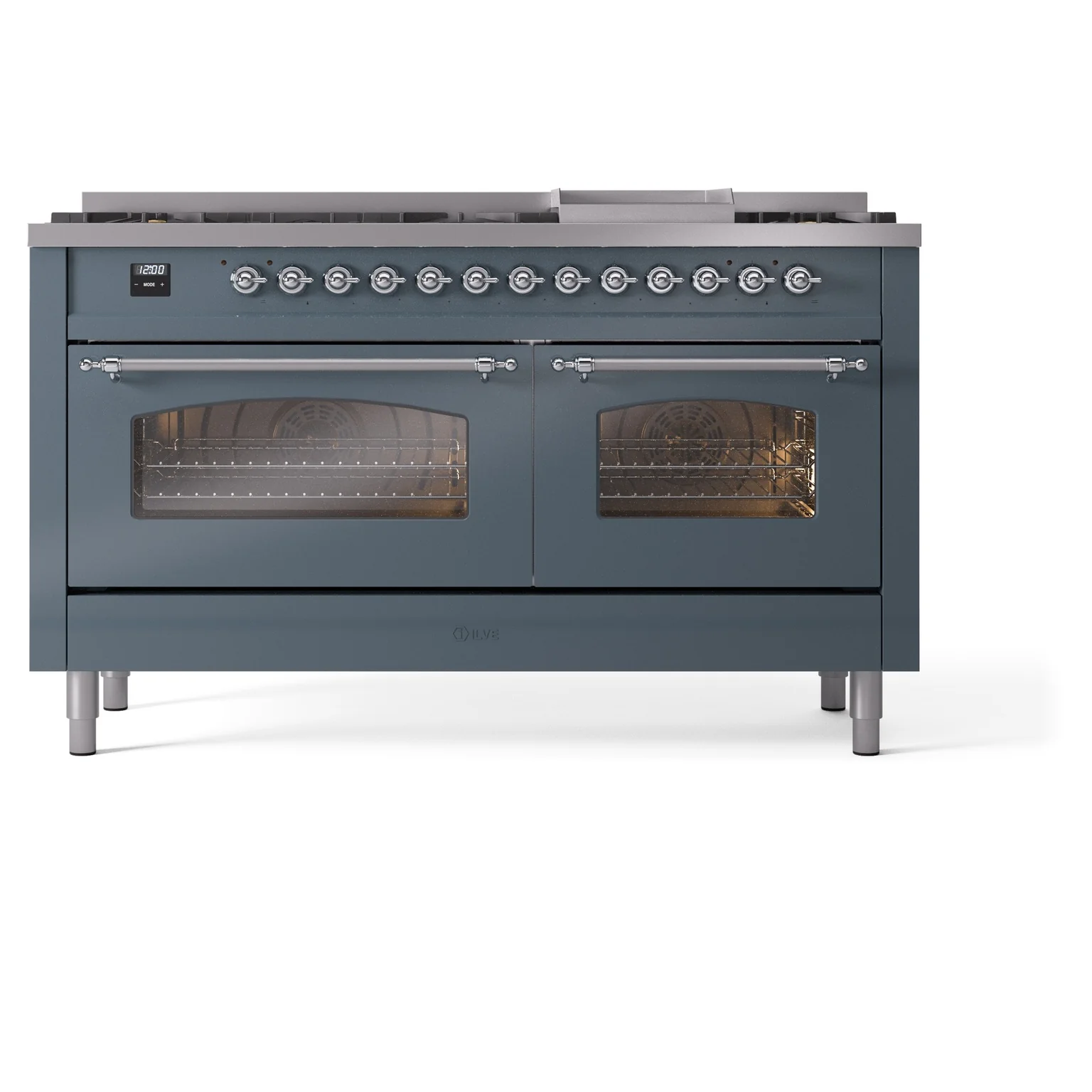 ILVE Nostalgie II 60-Inch Dual Fuel Freestanding Range in Blue Grey with Chrome Trim (UP60FNMPBGCLP) - Image 2