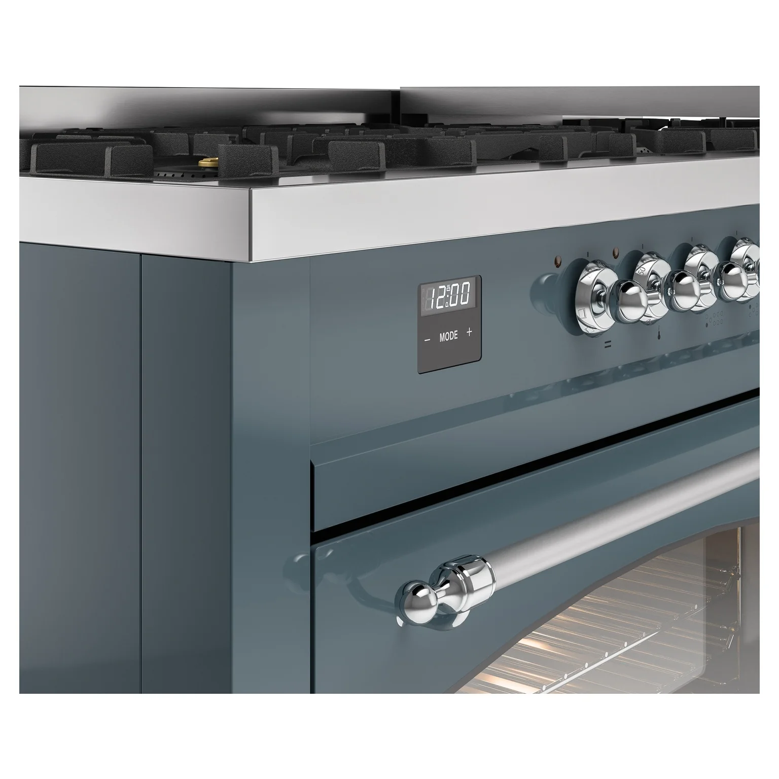 ILVE Nostalgie II 60-Inch Dual Fuel Freestanding Range in Blue Grey with Chrome Trim (UP60FNMPBGCLP) - Image 3
