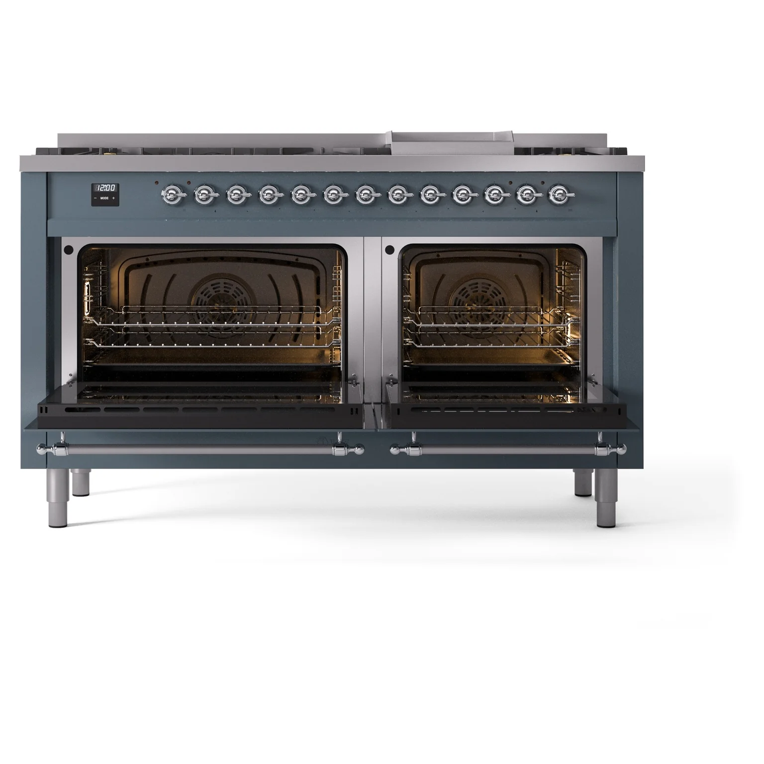 ILVE Nostalgie II 60-Inch Dual Fuel Freestanding Range in Blue Grey with Chrome Trim (UP60FNMPBGCLP) - Image 6