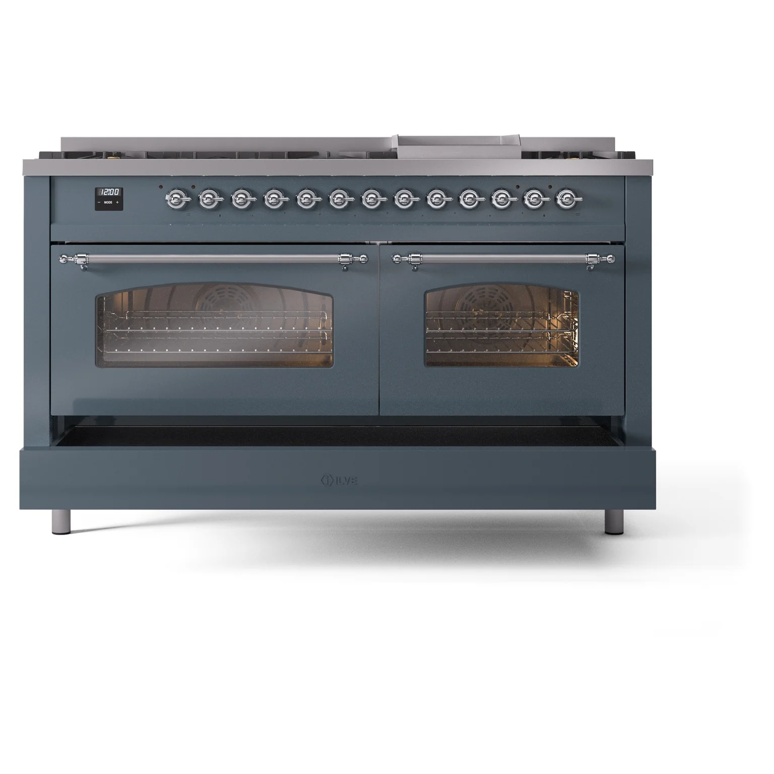 ILVE Nostalgie II 60-Inch Dual Fuel Freestanding Range in Blue Grey with Chrome Trim (UP60FNMPBGCLP) - Image 8