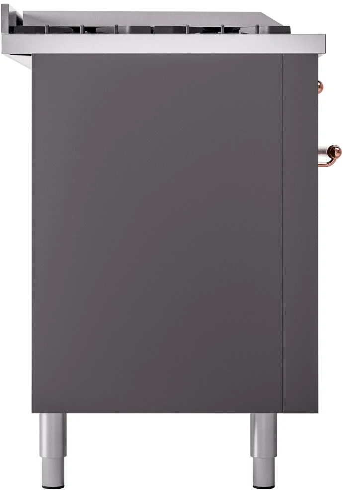 ILVE Nostalgie II 60-Inch Natural Gas Dual Fuel Range with 7 Burners, Griddle, & French Top with Triple Glass Door Oven in Matte Graphite with Copper Trim (UP60FSNMPMGP) - Image 10