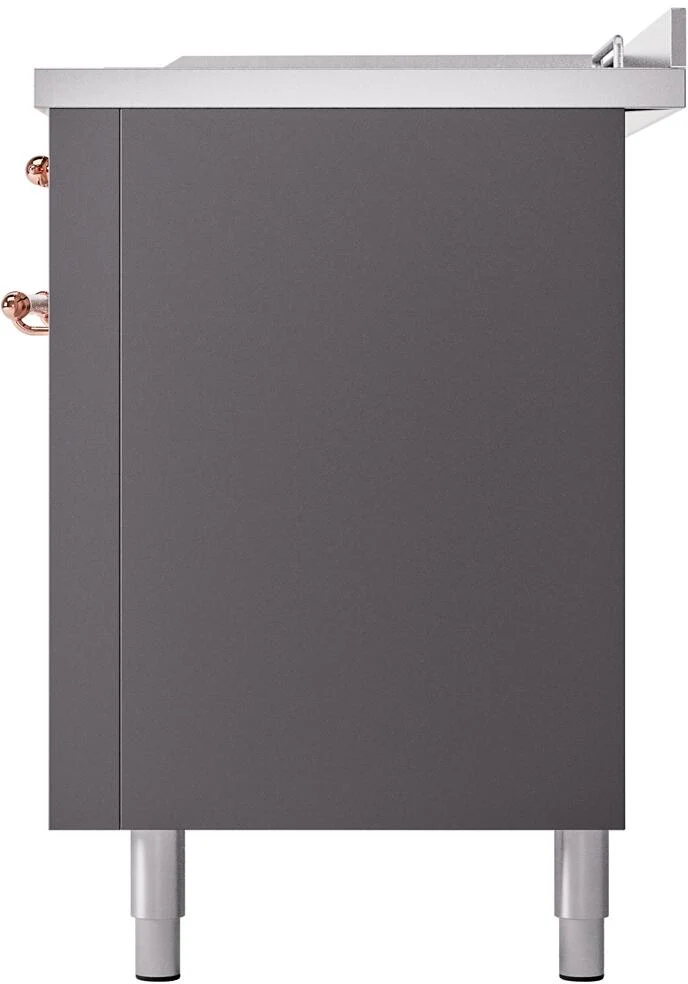 ILVE Nostalgie II 60-Inch Natural Gas Dual Fuel Range with 7 Burners, Griddle, & French Top with Triple Glass Door Oven in Matte Graphite with Copper Trim (UP60FSNMPMGP) - Image 11
