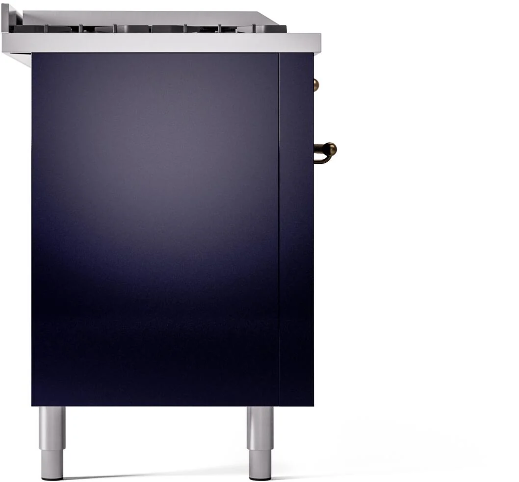 ILVE Nostalgie II 60-Inch Natural Gas Dual Fuel Range with 7 Burners, Griddle, & French Top with Triple Glass Door Oven in Midnight Blue with Bronze Trim (UP60FSNMPMBB) - Image 10