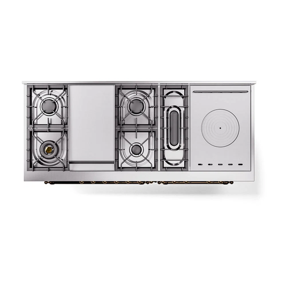 ILVE Nostalgie II 60-Inch Natural Gas Dual Fuel Range with 7 Burners, Griddle, & French Top with Solid Door Oven in Antique White with Bronze Trim (UP60FSQNMPAWB) - Image 3