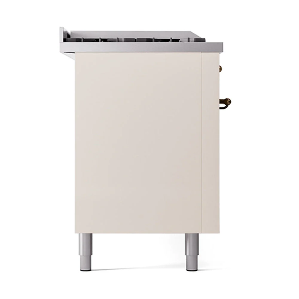 ILVE Nostalgie II 60-Inch Natural Gas Dual Fuel Range with 7 Burners, Griddle, & French Top with Solid Door Oven in Antique White with Bronze Trim (UP60FSQNMPAWB) - Image 4