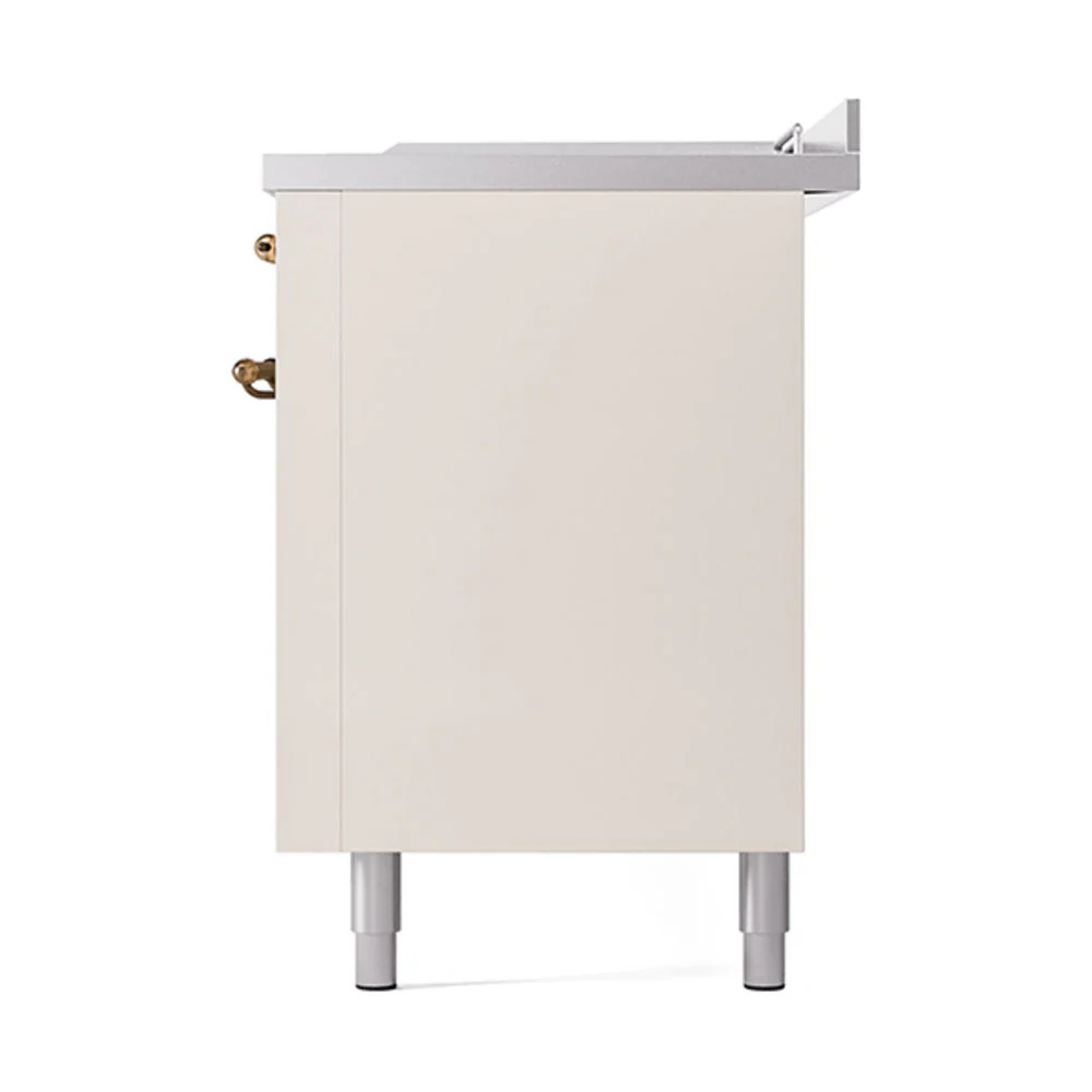 ILVE Nostalgie II 60-Inch Natural Gas Dual Fuel Range with 7 Burners, Griddle, & French Top with Solid Door Oven in Antique White with Bronze Trim (UP60FSQNMPAWB) - Image 5