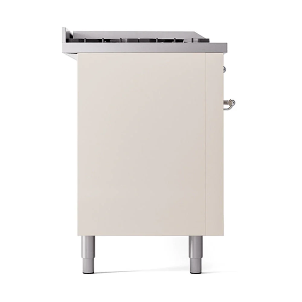 ILVE Nostalgie II 60-Inch Natural Gas Dual Fuel Range with 7 Burners, Griddle, & French Top with Solid Door Oven in Antique White with Chrome Trim (UP60FSQNMPAWC) - Image 4