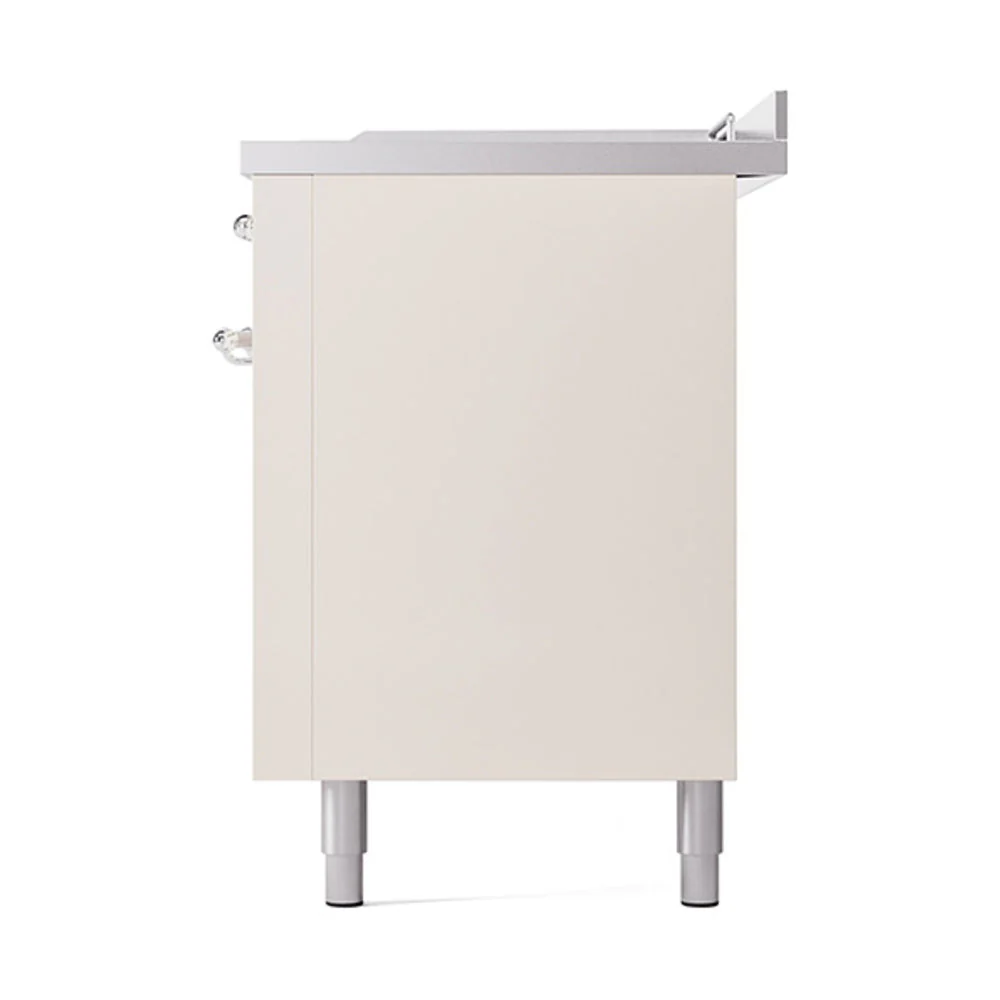 ILVE Nostalgie II 60-Inch Natural Gas Dual Fuel Range with 7 Burners, Griddle, & French Top with Solid Door Oven in Antique White with Chrome Trim (UP60FSQNMPAWC) - Image 5