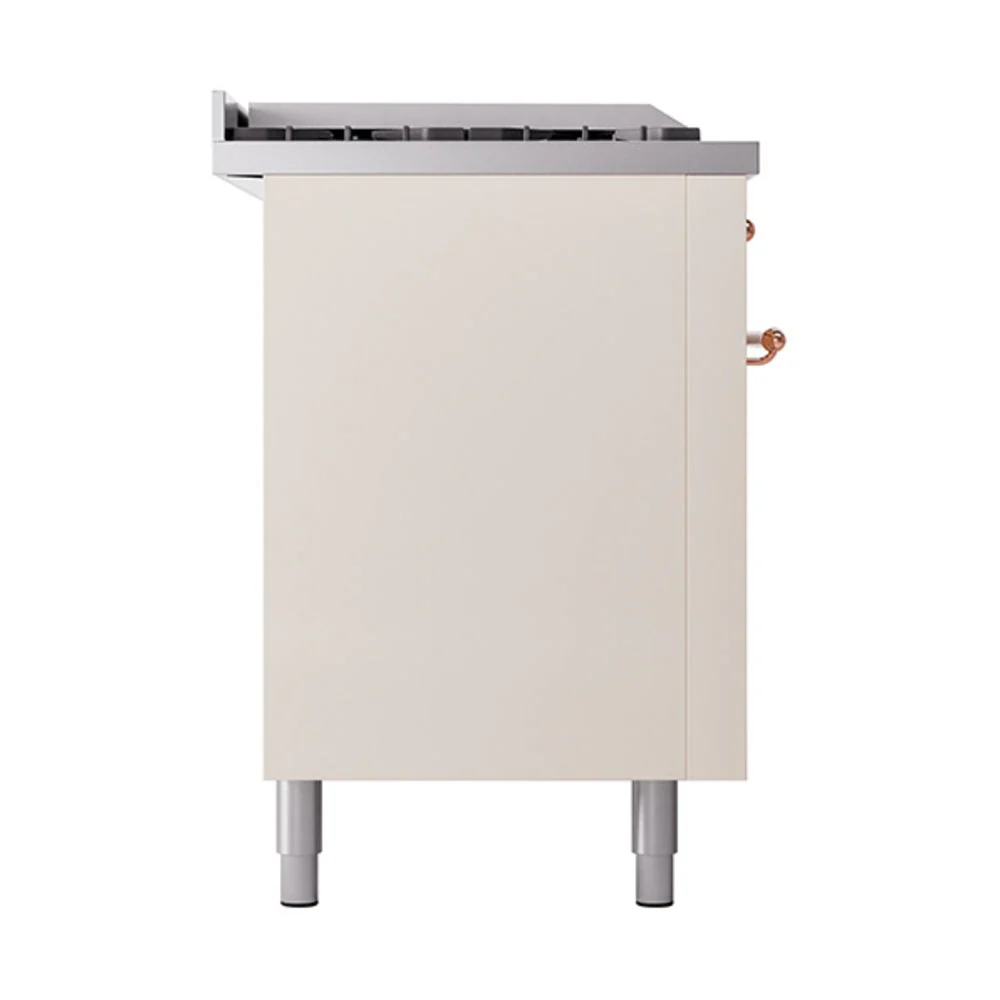 ILVE Nostalgie II 60-Inch Natural Gas Dual Fuel Range with 7 Burners, Griddle, & French Top with Solid Door Oven in Antique White with Copper Trim (UP60FSQNMPAWP) - Image 4