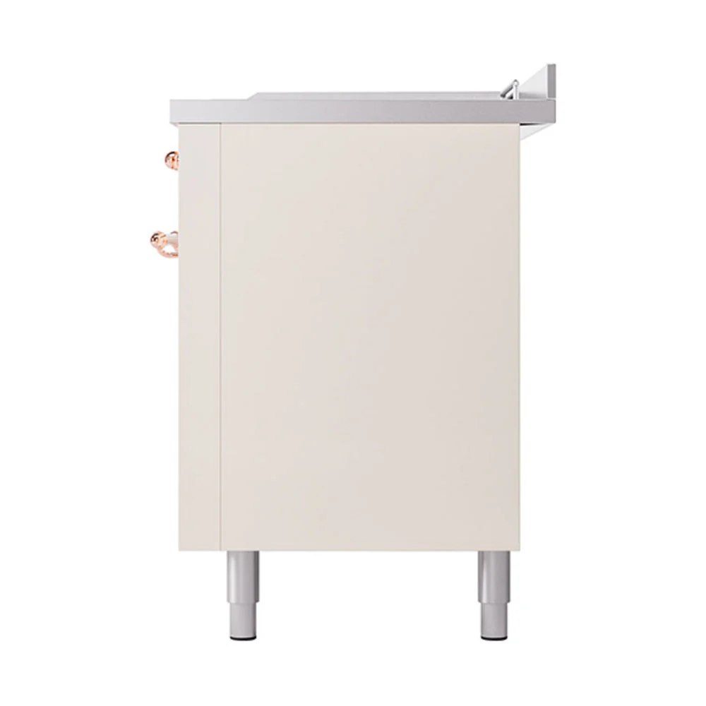 ILVE Nostalgie II 60-Inch Natural Gas Dual Fuel Range with 7 Burners, Griddle, & French Top with Solid Door Oven in Antique White with Copper Trim (UP60FSQNMPAWP) - Image 5