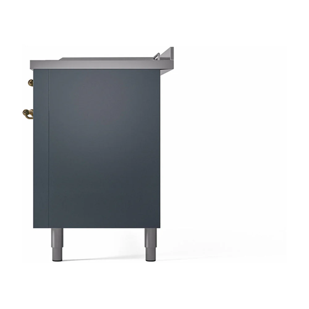 ILVE Nostalgie II 60-Inch Natural Gas Dual Fuel Range with 7 Burners, Griddle, & French Top with Solid Door Oven in Blue Grey with Brass Trim (UP60FSQNMPBGG) - Image 5