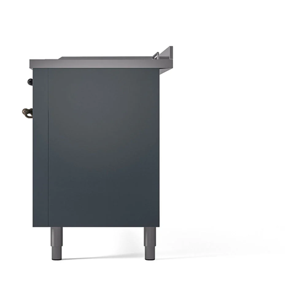 ILVE Nostalgie II 60-Inch Natural Gas Dual Fuel Range with 7 Burners, Griddle, & French Top with Solid Door Oven in Blue Grey with Bronze Trim (UP60FSQNMPBGB) - Image 5