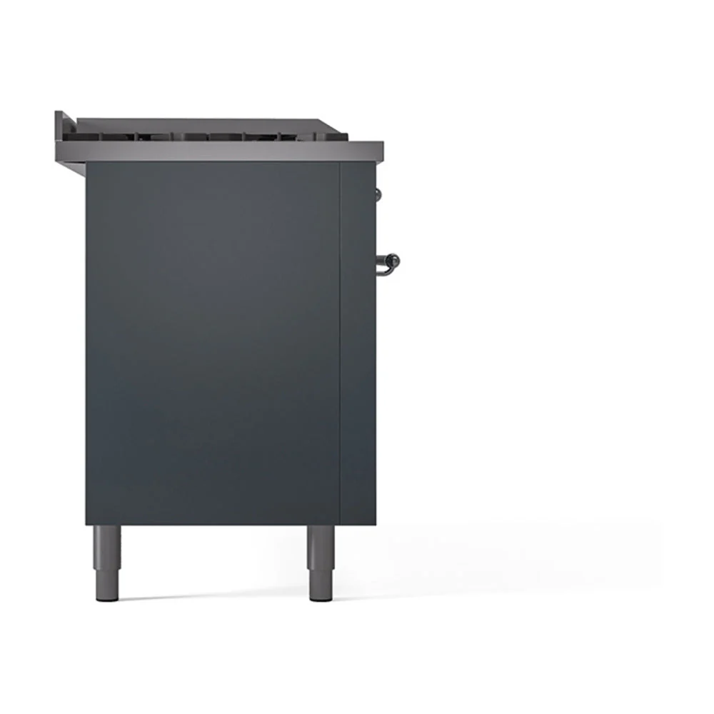 ILVE Nostalgie II 60-Inch Natural Gas Dual Fuel Range with 7 Burners, Griddle, & French Top with Solid Door Oven in Blue Grey with Chrome Trim (UP60FSQNMPBGC) - Image 4
