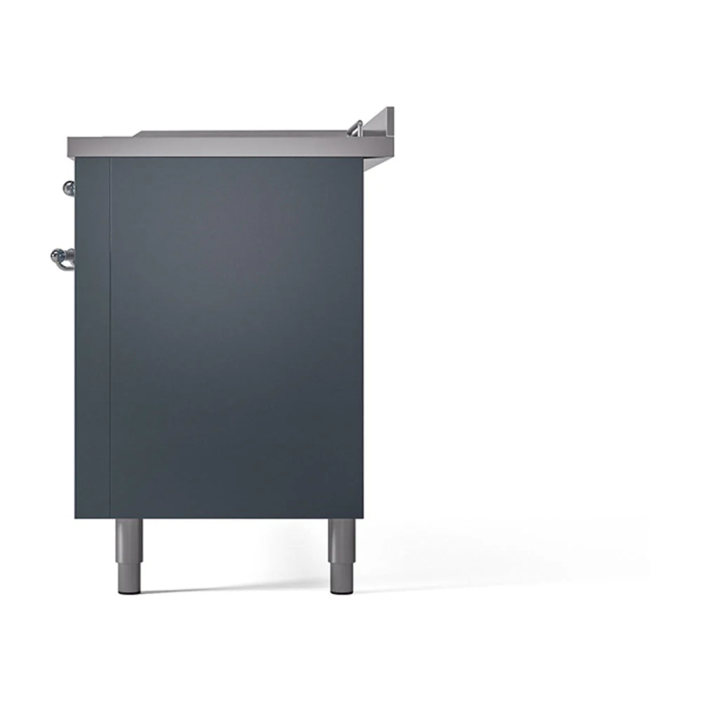 ILVE Nostalgie II 60-Inch Natural Gas Dual Fuel Range with 7 Burners, Griddle, & French Top with Solid Door Oven in Blue Grey with Chrome Trim (UP60FSQNMPBGC) - Image 5