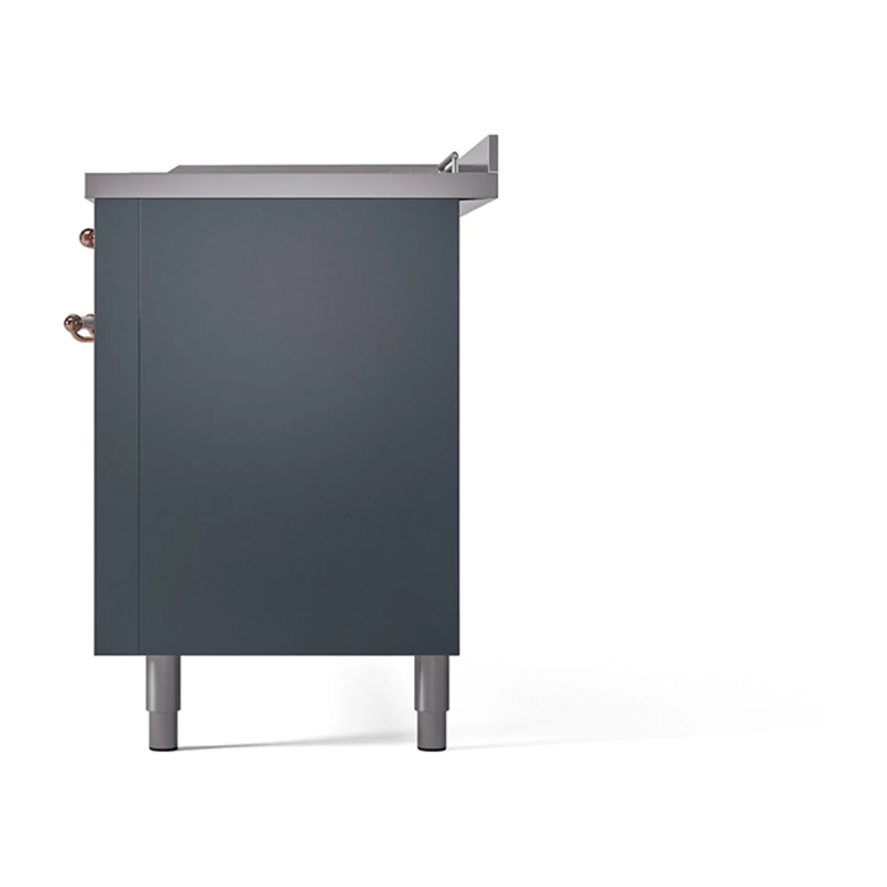 ILVE Nostalgie II 60-Inch Natural Gas Dual Fuel Range with 7 Burners, Griddle, & French Top with Solid Door Oven in Blue Grey with Copper Trim (UP60FSQNMPBGP) - Image 5