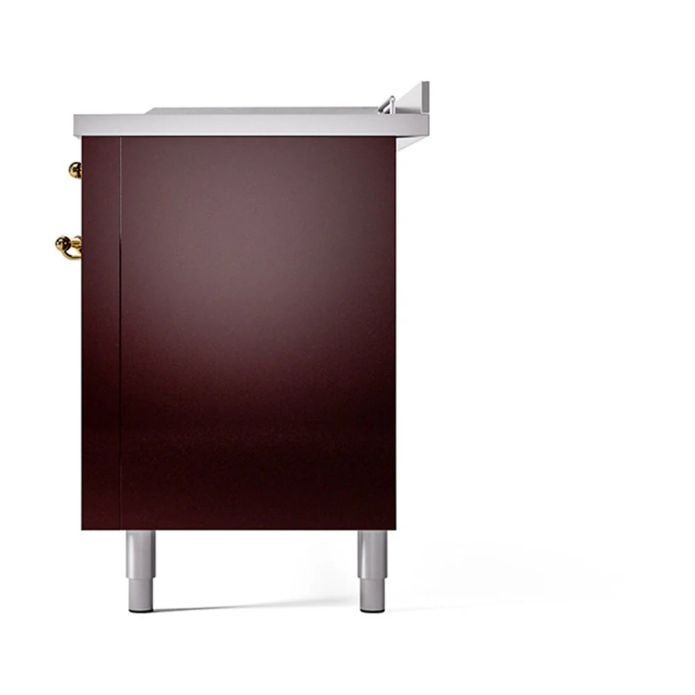 ILVE Nostalgie II 60-Inch Natural Gas Dual Fuel Range with 7 Burners, Griddle, & French Top with Solid Door Oven in Burgundy with Brass Trim (UP60FSQNMPBUG) - Image 5