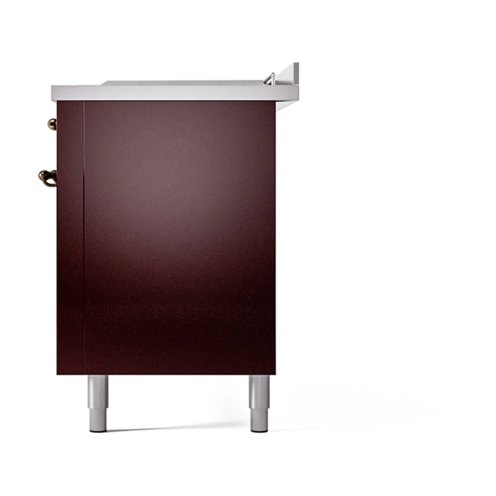 ILVE Nostalgie II 60-Inch Natural Gas Dual Fuel Range with 7 Burners, Griddle, & French Top with Solid Door Oven in Burgundy with Bronze Trim (UP60FSQNMPBUB) - Image 5