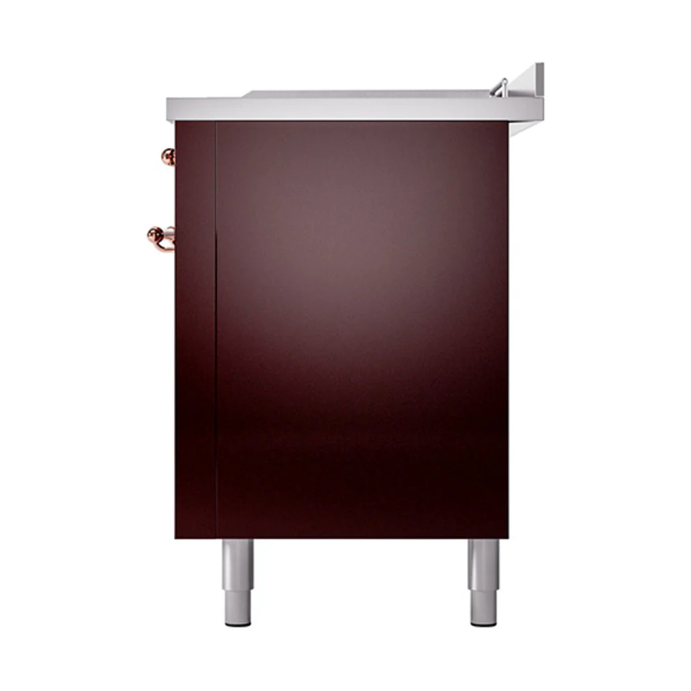 ILVE Nostalgie II 60-Inch Natural Gas Dual Fuel Range with 7 Burners, Griddle, & French Top with Solid Door Oven in Burgundy with Copper Trim (UP60FSQNMPBUP) - Image 5